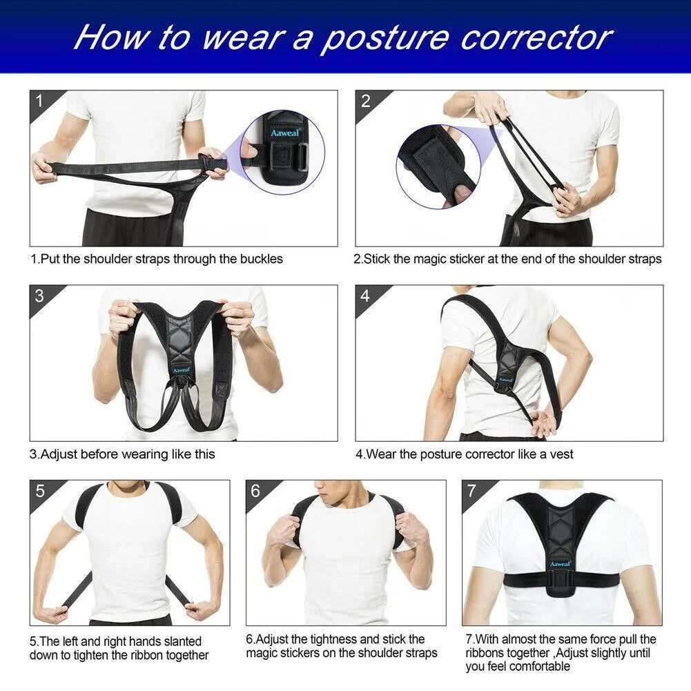 ADJUSTABLE Body Posture Corrector Belt (Back & Shoulder Support Brace) for Men & Women
